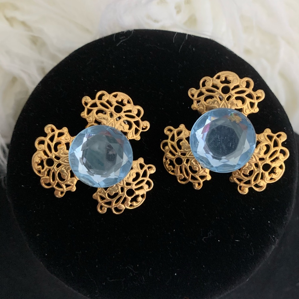 Blue and gold clip-on earrings